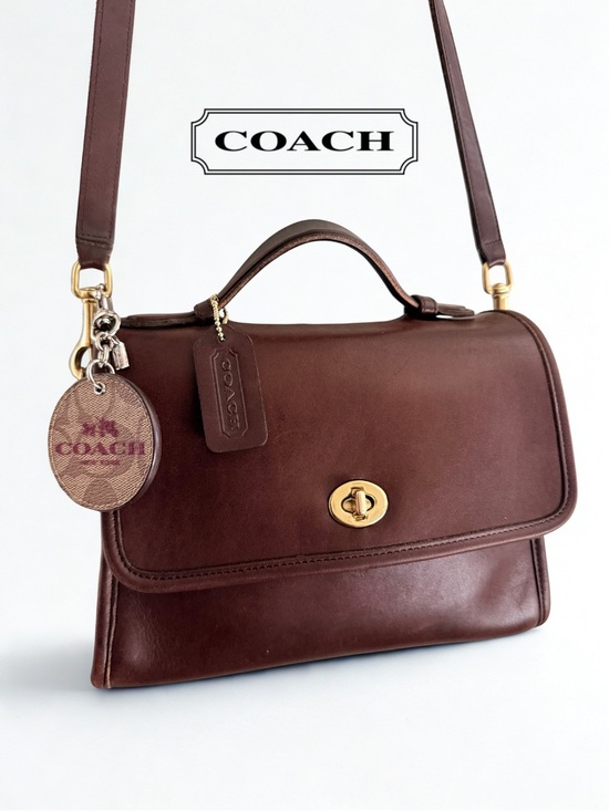 Coach Accessories - Coach Reversible Circular Bag Charm | Signature Canvas & Cranberry Leather | EUC